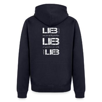 lieb frech - Unisex Premium Bio Zip Hoodie - Navy - Hinten - Nico (187cm)