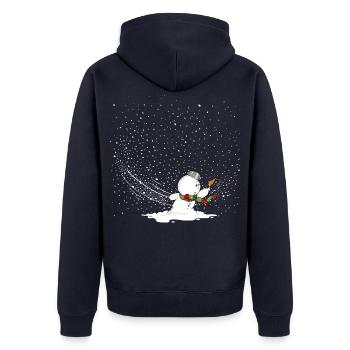 Schneemann im Sturm - Unisex Premium Bio Zip Hoodie - Navy - Hinten - Nico (187cm)