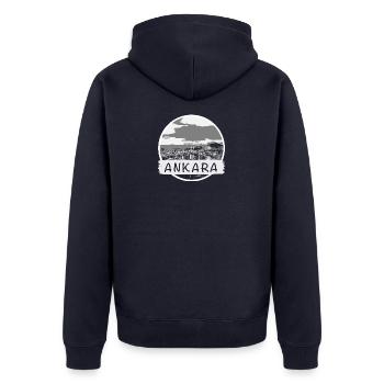 Ankara City - Unisex Premium Bio Zip Hoodie - Navy - Hinten - Nico (187cm)