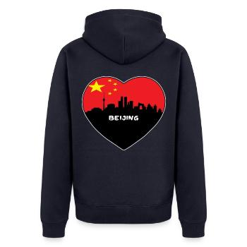 Peking-China-Flaggen-Skyline-Reise-Souvenir - Unisex Premium Bio Zip Hoodie - Navy - Hinten - Nico (187cm)