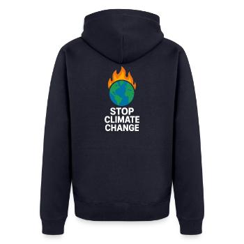 Erde in Flammen Stoppt Klimawandel - Unisex Premium Bio Zip Hoodie - Navy - Hinten - Nico (187cm)