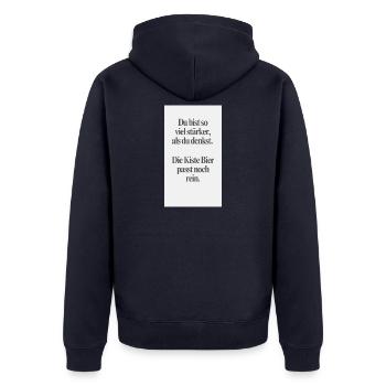 Du bist stärker - Unisex Premium Bio Zip Hoodie - Navy - Hinten - Nico (187cm)