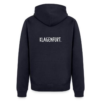 Klagenfurt Österreich - Unisex Premium Bio Zip Hoodie - Navy - Hinten - Nico (187cm)