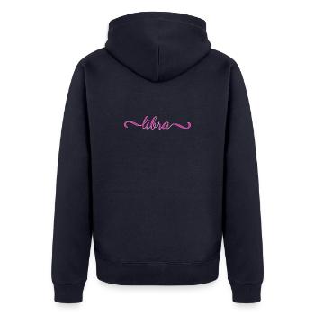Libra Pink Script Zodiak Design - Unisex Premium Bio Zip Hoodie - Navy - Hinten - Nico (187cm)