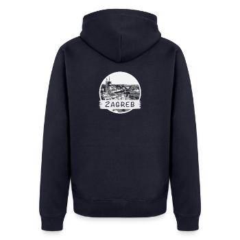 Zagreb City - Unisex Premium Bio Zip Hoodie - Navy - Hinten - Nico (187cm)
