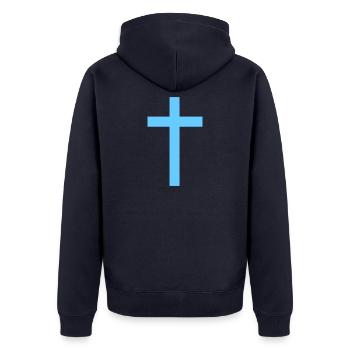simple cross - Unisex Premium Bio Zip Hoodie - Navy - Hinten - Nico (187cm)