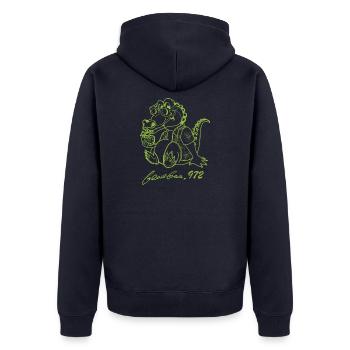 Georges Basic Apfelgrün - Unisex Premium Bio Zip Hoodie - Navy - Hinten - Nico (187cm)