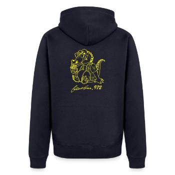 Georges Basic Gelb - Unisex Premium Bio Zip Hoodie - Navy - Hinten - Nico (187cm)