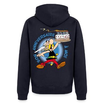 Asterix & Obelix Asterix Geburtstagstorte Design - Unisex Premium Bio Zip Hoodie - Navy - Hinten - Nico (187cm)