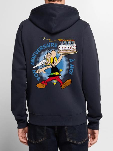 Asterix & Obelix Asterix Geburtstagstorte Design - Unisex Premium Bio Zip Hoodie - Navy - Hinten - Nico (187cm)