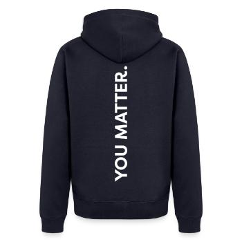 040 // YOU MATTER - Unisex Premium Bio Zip Hoodie - Navy - Hinten - Nico (187cm)