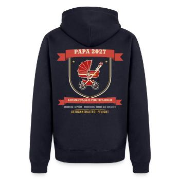 Papa 2027 – Kinderwagen Profifahrer Werdender Papa - Unisex Premium Bio Zip Hoodie - Navy - Hinten - Nico (187cm)