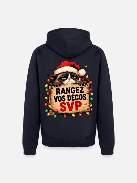 Katze Weihnachten hält Schild Bitte - Unisex Premium Bio Zip Hoodie - Navy