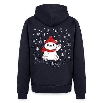 Weihnachten Eisbär Schneeflocken Polar bear Winter - Unisex Premium Bio Zip Hoodie - Navy - Hinten - Nico (187cm)