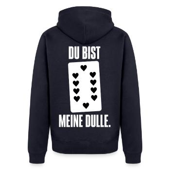 Du bist meine Dulle – Doppelkopf Liebe Partner - Unisex Premium Bio Zip Hoodie - Navy - Hinten - Nico (187cm)