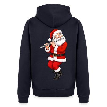 Weihnachts-Santa Flötenmelodie - Unisex Premium Bio Zip Hoodie - Navy - Hinten - Nico (187cm)