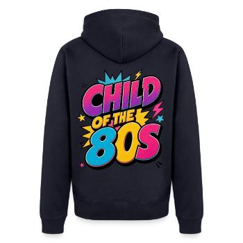 Kind der 80er – Child of the 80s Retro Neon - Unisex Premium Bio Zip Hoodie - Navy - Hinten - Nico (187cm)