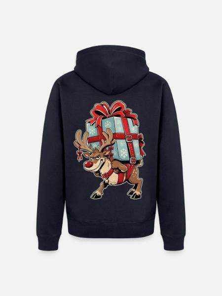 Rentier mit Geschenkpaket Winter - Unisex Premium Bio Zip Hoodie - Navy