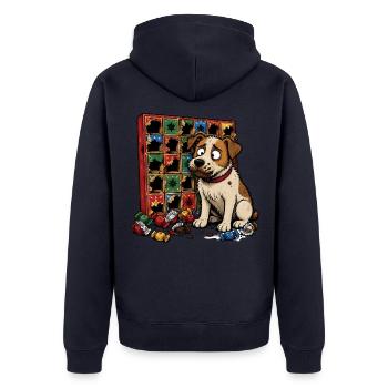 Hund Adventskalender Schokolade Comic T-Shirt - Unisex Premium Bio Zip Hoodie - Navy - Hinten - Nico (187cm)