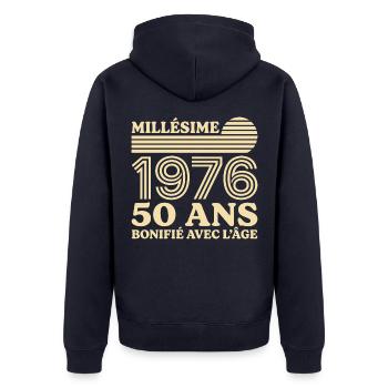 Vintage 1976 Jubiläum 50 Jahre verbessert - Unisex Premium Bio Zip Hoodie - Navy - Hinten - Nico (187cm)