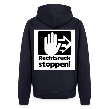 Rechtsruck stoppen Handzeichen - Unisex Premium Bio Zip Hoodie - Navy - Hinten - Nico (187cm)