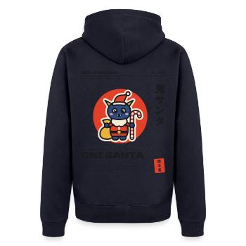 Japanisches Weihnachten Oni - Unisex Premium Bio Zip Hoodie - Navy - Hinten - Nico (187cm)