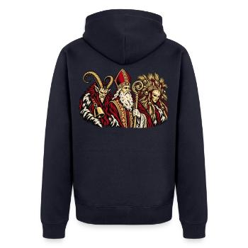 Krampus, Nikolaus und Percht - Unisex Premium Bio Zip Hoodie - Navy - Hinten - Nico (187cm)