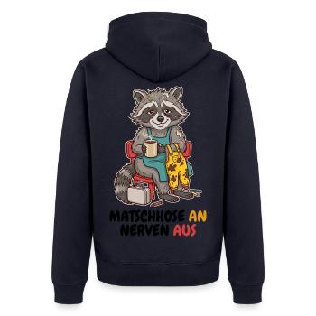 Erzieherin Kita – Matschhose an, Nerven aus - Unisex Premium Bio Zip Hoodie - Navy - Hinten - Nico (187cm)