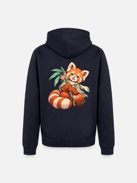 Roter Panda mit Bambus | Noventra - Unisex Premium Bio Zip Hoodie - Navy