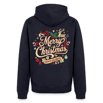 Merry Christmas Vintage Schriftzug - Unisex Premium Bio Zip Hoodie - Navy - Hinten - Nico (187cm)