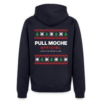 Hässlicher offizieller Weihnachtspullover – humorvoller Sweatshirt - Unisex Premium Bio Zip Hoodie - Navy - Hinten - Nico (187cm)