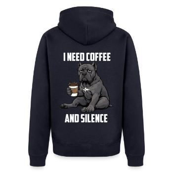 I Need Coffee and Silence Cane Corso Cane Corsos - Unisex Premium Bio Zip Hoodie - Navy - Hinten - Nico (187cm)
