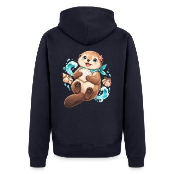Süßer Otter mit Muschel und Seestern | Noventra - Unisex Premium Bio Zip Hoodie - Navy - Hinten - Nico (187cm)