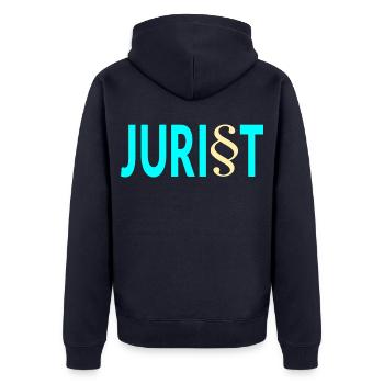 Jurist Paragraf Jura - Unisex Premium Bio Zip Hoodie - Navy - Hinten - Nico (187cm)