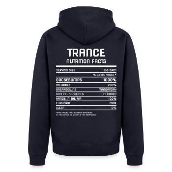 Trance Nutrition Facts - 138 BPM - Unisex Premium Bio Zip Hoodie - Navy - Hinten - Nico (187cm)