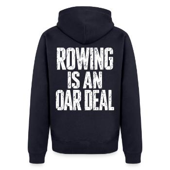 Rowing is an Oar Deal - Rudern - Ruderer - Ruderin - Unisex Premium Bio Zip Hoodie - Navy - Hinten - Nico (187cm)