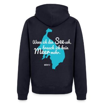 Müritz - Wenn ich den See seh - Unisex Premium Bio Zip Hoodie - Navy - Hinten - Nico (187cm)
