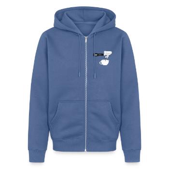 Siebträger. - Unisex Premium Bio Zip Hoodie - Taubenblau - Vorne - Nico (187cm) & Julia (174cm)