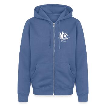 Strijd Logo beidseitig weiß für dunkle Klamotten - Unisex Premium Bio Zip Hoodie - Taubenblau - Vorne - Nico (187cm) & Julia (174cm)