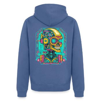 KI Roboter Cyberpunk - Unisex Premium Bio Zip Hoodie - Taubenblau - Hinten - Nico (187cm)