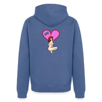 Sex Liebe Domina Stripperin Erotik nackte Frau - Unisex Premium Bio Zip Hoodie - Taubenblau - Hinten - Nico (187cm)