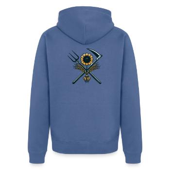 Agriculture Logo - Unisex Premium Organic Zip Hoodie - stone blue - Back - Nico (187cm)