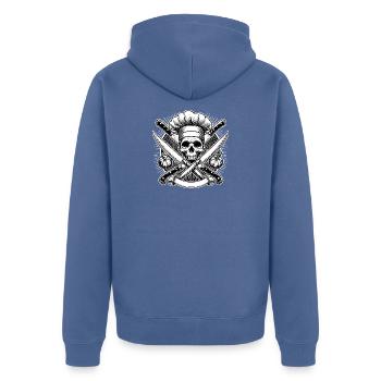 Küchenchef Totenkopf Logo - Unisex Premium Bio Zip Hoodie - Taubenblau - Hinten - Nico (187cm)
