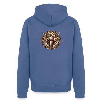 Jesus Christ Logo - Unisex Premium Bio Zip Hoodie - Taubenblau - Hinten - Nico (187cm)