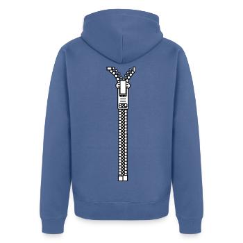 Zipper / Reissverschluss frei skalierbar - Unisex Premium Bio Zip Hoodie - Taubenblau - Hinten - Nico (187cm)