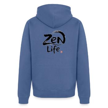 Zen-Leben: Frieden und Gleichgewicht - Unisex Premium Bio Zip Hoodie - Taubenblau - Hinten - Nico (187cm)