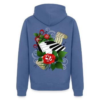 Klaviatur mit Rosen - Unisex Premium Bio Zip Hoodie - Taubenblau - Hinten - Nico (187cm)