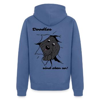 Doodles sind eben so! - Unisex Premium Bio Zip Hoodie - Taubenblau - Hinten - Nico (187cm)