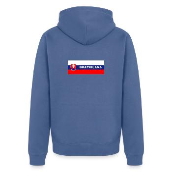 Stadt Bratislava in slowakischer Flagge - Unisex Premium Bio Zip Hoodie - Taubenblau - Hinten - Nico (187cm)