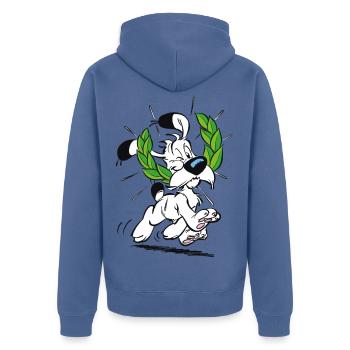 Asterix & Obelix Idefix Mit Lorbeerkranz - Unisex Premium Bio Zip Hoodie - Taubenblau - Hinten - Nico (187cm)